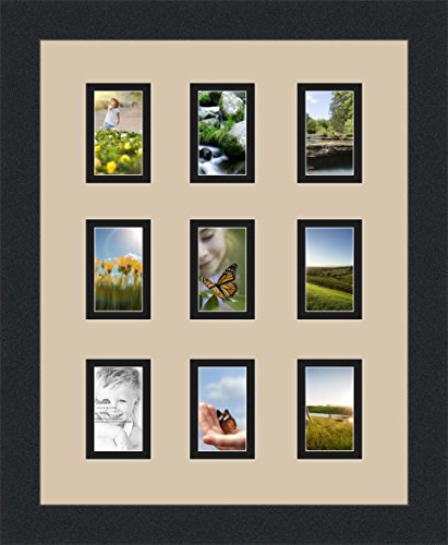 ArtToFrames Collage Photo Frame Double Mat with 9-2x3 Openings and Satin Black Frame - color: Grey Beige, size: 9 - 2x3