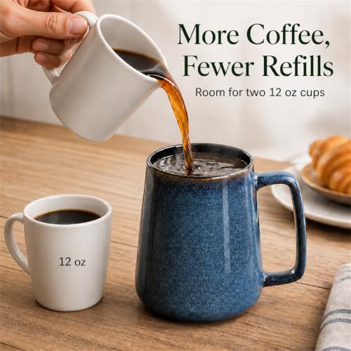 Extra Large Tall Coffee Mugs with Handle - Set of 2, 24 oz Ceramic, Dishwasher & Microwave Safe, Blue and Green - color: 24 oz-Blue&Green