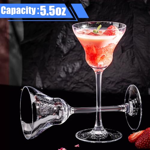 Vintage Art Deco Coupe Glasses, Set of 6 Ribbed Coupe Cocktail Glasses, 5.5 oz Classic Martini Glasses, Elegant Hand Blown Manhattan Goblet for Bar, Martini, Cosmopolitan, Gimlet, Pisco Sour - style: Trumpet Shaped