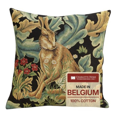 William Morris Hare Tapestry Throw Pillow Cover 18 x 18 in - color: Brown Hare