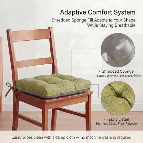 Chair Cushions for Dining Chairs Set of 4,Upgraded Silicone Non-Slip Bottom | Kitchen Chair Cushions with Ties, Premium Shredded Memory Foam Chair Pads,15.5" x 15.5" x 3.5"Green - color: Green