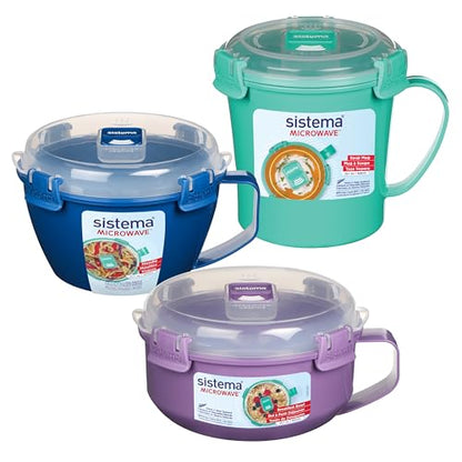 Sistema Microwave Containers | Soup Mug, Porridge Bowl & Noodle Bowl | Food Containers With Steam Release Vents | BPA-Free | Red | 3 Count - size: 3-Pack Assorted