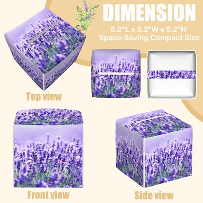 Lavender Flowers Tissue Box Cover Square, Tissue Box Holder with Bottom Belt Leather Facial Paper Organizer Dispenser for Bathroom Bedroom Dresser Night Stand Tabletop - color: Lavender Flowers