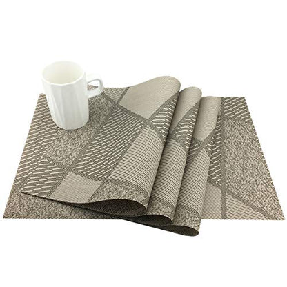 Natural Placemats Woven Vinyl Non-Slip Insulation Heat Stain Resistant Washable Table Placemats Kitchen Dining Table Top Meal Mat Place Mats PVC Set of 6, Natural Wood Color - color: Wood Color