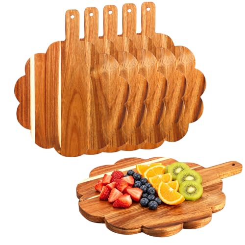 5 Pcs Acacia Wood Scalloped Cutting Board Wood Bulk Decorative Cutting Boards for Kitchen Unique Cutting Board Bulk for Bread Meat Cutting Boards Fruit Cheese Pizza Crafts Rustic Wall