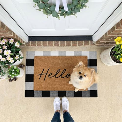 KOZYFLY Buffalo Plaid Area Rugs 2x3 Ft Black and White Checkered Rug Washable Front Door Mat Hand Woven Cotton Outdoor Rug Small Rug for Front Porch Kitchen Entryway Patio Bathroom | Washable Front Door Mat, Woven Cotton Outdoor Rug, Indoor Small Rug for