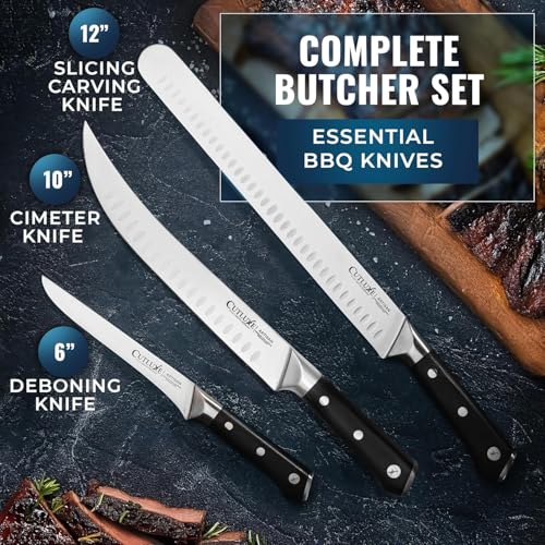 Cutluxe Butcher Knife Set, Brisket, Breaking & Boning Knife for Meat | BBQ Carving & Slicing Blades, Ultra Sharp German Steel, Full Tang Ergonomic Handles – Grilling Gift - size: 3 Pcs Brisket Knife Set