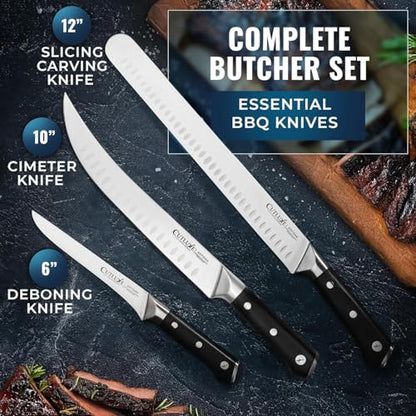 Cutluxe Butcher Knife Set, Brisket, Breaking & Boning Knife for Meat | BBQ Carving & Slicing Blades, Ultra Sharp German Steel, Full Tang Ergonomic Handles – Grilling Gift - size: 3 Pcs Brisket Knife Set