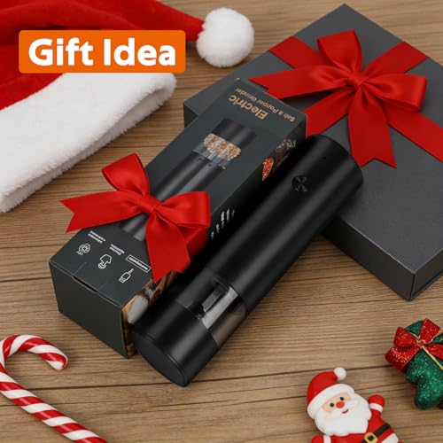 Rechargeable Electric Salt and Pepper Grinder Set, Automatic Pepper Mill with Adjustable Coarseness & One-Hand Operation, Large Capacity Battery-Powered Shakers for Cooking, Kitchen, Gifts (2, Black) - color: Black