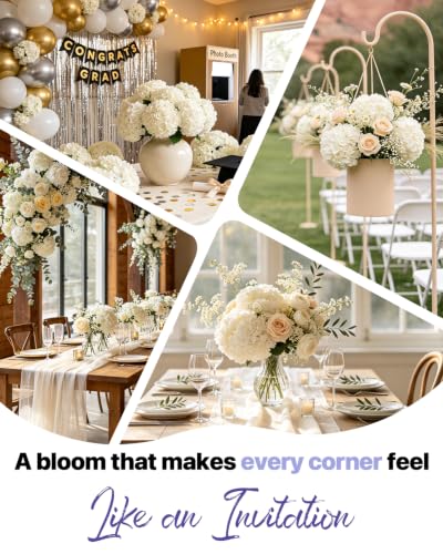 30 Pcs White Hydrangea Artificial Flowers, Silk Hydrangea Flowers | Long Stems fake white flowers ideal for wedding aisle decor, floral centerpieces, garden arrangements, everyday home