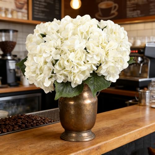 Kimura's Cabin 6Pcs Fake White Hydrangea Artificial Flowers Silk Hydrangeas | Faux Hydrangea With Stems,Wedding Party Bouquets Arrangements,Home Table Centerpieces,Baby Shower Decoration - color: Off White