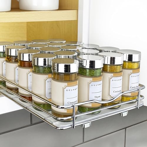 LYNK PROFESSIONAL® Pull Out Spice Organization for Cabinets - 8-3/8 inch Wide – Spice Rack for Inside Cabinets, Slide Out Spice Rack Organizer for cabinet – Pull Out Spice Rack, Sliding 1 Tier Chrome - color: Chrome, size: 8-1/4" - 1 Tier