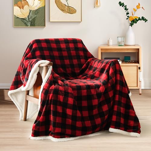 BEAUTEX Christmas Sherpa Fleece Throw Blanket Soft Warm Buffalo Plaid | Plush Blanket & Throw, Winter Cozy Fuzzy for Couch, Sofa, Bed (Red, 50" x 60") - color: Plaid Red, size: Throw-50"x60"