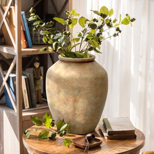 LuxenHome 12.4" Terracotta Vases with Earthy Brown Tones | Rustic Flower Vase, Vintage Pottery for Dining Table Decor, Boho Ceramic Vase for Shelf Living Room Decor, Home Décor Accents - color: Brown a