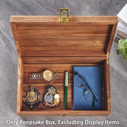 Acacia Wood Keepsake Box - Lockable Memory Box with Keys, Large Storage Box with Hinged Lid for Photos Jewelry Letters Mementos, Rustic Wooden Treasure Chest for Wedding Birthday Graduation