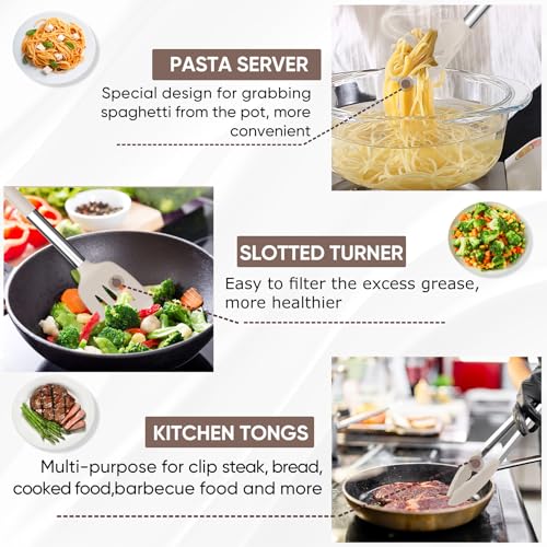 TeamFar Kitchen Utensils Set of 8, Silicone Utensils Kitchen Tools Set | with Stainless Steel Handle, for Frying Serving Flipping Draining, Non-toxic & Heatproof, Nonstick & Dishwasher Safe - Khaki - color: Khaki