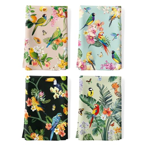 Tropical Bird Tea Towels, 100% Cotton Kitchen Towels, Set of 4 | 18.9 x 27.5 in / 48 x 70 cm, Woven Dish Cloth with Tropical Bird Print for Bird Lovers, Summer Kitchen Decor, Hostess Gift - color: Tropical Bird