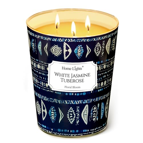 HomeLights Scented Candles for Women & Men, 34oz Candle Jars Aromatherapy 3-Wick Candle, Ideal for Bohemian Natural Textures Home Decor and Gifts, White Jasmine Tuberose - color: White Jasmine Tuberose, size: 34oz 3-wick