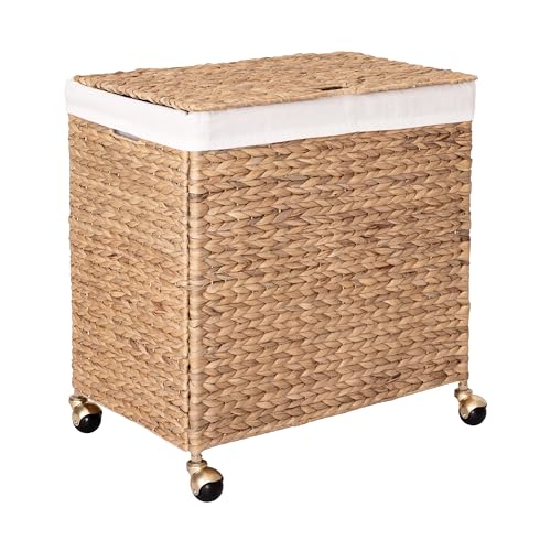 Seville Classics Premium Natural Handwoven Portable Laundry Bin Basket with Carrying Handles, Household Storage for Clothes, Linens, Sheets, Toys, Rattan, 3-Piece Hamper Set - color: Natural Water Hyacinth, size: Sorter on Gold Sphere Casters