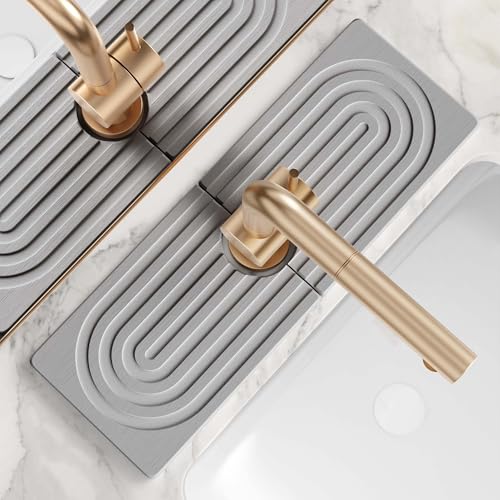 Faucet Mat for Kitchen Sink - Wider Diatomite Fast Drying Stone Sink Tray, Super Absorbent, Prevents Moisture Buildup - Faucet Splash Guard for Bathroom Counter (Grey, 15x5.3inch) - color: Gray, size: 15" x 5.3"