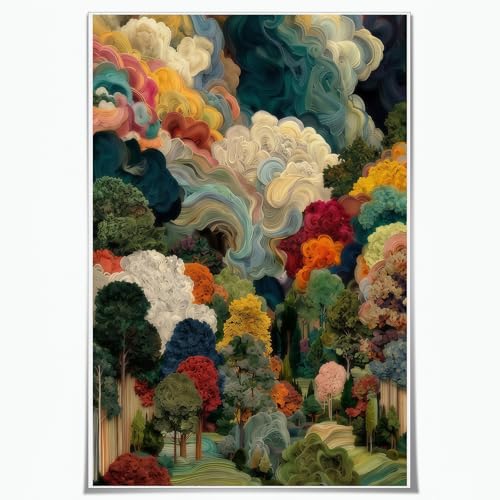 Abstract Plant Art Print Dreamy Cloud Forest Decor 16x24 Inch Unframed | Abstract Plant Art Print Boho Landscape Wall Prints Modern Colorful Trees Wall Art for Living Room Bedroom Restaurant Home - color: Dreamy Cloud Forest Art-Unframed, size: 24"L x 16"