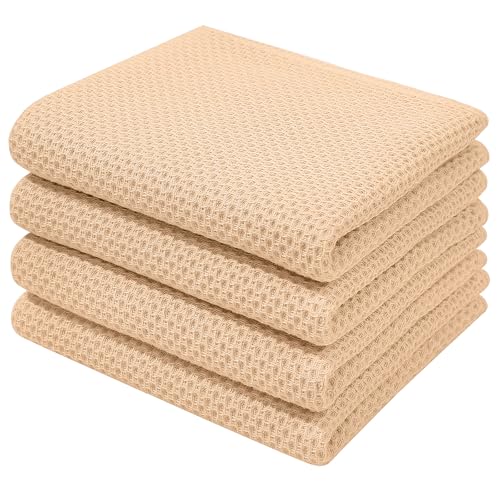 Homaxy 100% Cotton Waffle Weave Kitchen Dish Towels 4-Pack, Apricot | 13 x 28 Inches, Ultra Soft Absorbent Dish Towels, Quick Drying Cleaning Towels - color: Apricot, size: 13 X 28 - 4 Pack