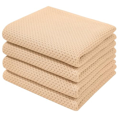 Homaxy 100% Cotton Waffle Weave Kitchen Dish Towels 4-Pack, Apricot | 13 x 28 Inches, Ultra Soft Absorbent Dish Towels, Quick Drying Cleaning Towels - color: Apricot, size: 13 X 28 - 4 Pack