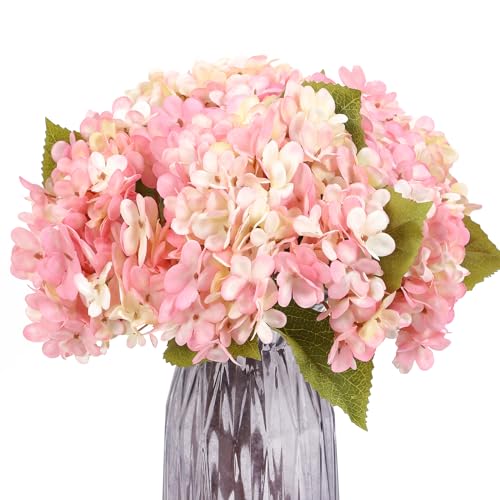 Kimura's Cabin 6pcs Fake Hydrangeas Flowers Artificial Silk Hydrangea,Pink | Faux Hydrangea with Stems,Wedding Party Bouquets Arrangements,Home Table Centerpieces,Farmhouse Garden Decoration,Vase Filler - color: Pink