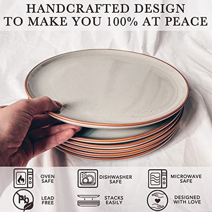 Mora Ceramic Dinner Plates Set of 6, 10 inch Dish Set - Microwave, Oven, and Dishwasher Safe, Scratch Resistant, Modern Rustic Dinnerware- Kitchen Porcelain Serving Dishes - Earl Grey - color: Earl Grey