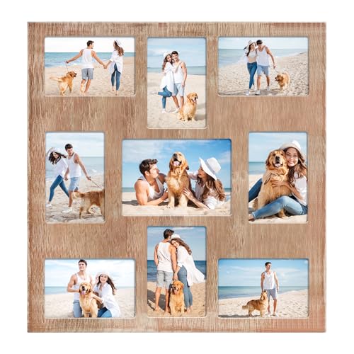 YESKAY Picture Frame Collage for 4x6 and 5x7 Photos - 9 Openings Rustic Brown Picture Frame with Real Glass,Family Picture Frames Wall Decor 1 Pack - color: Rustic Brown, size: 5x7&4x6 - 9 Opening(OD:17.7X18.8in)
