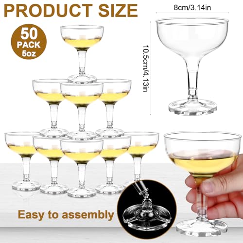 50 Sets Plastic Martini Glasses Champagne Coupe Glasses with Bow 5 oz Champagne Tower Cups Cocktail Glasswares Bulk for A Tini Bit Older Birthday Party Supplies Wedding Bar (Black) - color: Black