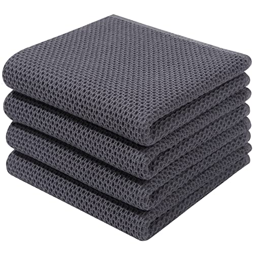 Homaxy 100% Cotton Waffle Weave Kitchen Dish Towels 4-Pack, Dark Grey | 13 x 28 Inches, Ultra Soft Absorbent Dish Towels, Quick Drying Cleaning Towels - color: Dark Grey, size: 13 X 28 - 4 Pack
