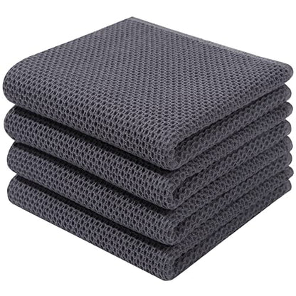 Homaxy 100% Cotton Waffle Weave Kitchen Dish Towels 4-Pack, Dark Grey | 13 x 28 Inches, Ultra Soft Absorbent Dish Towels, Quick Drying Cleaning Towels - color: Dark Grey, size: 13 X 28 - 4 Pack