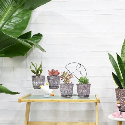 Gepege Ceramic Succulent Pots, 4 Inch Small Plant Pots with Drainage | Ceramic succulent pots with drainage holes, ceramic saucers and mesh pads, set of 4, ideal for cactus and succulents - color: Clay+white, size: 4 Inch - Set of 4