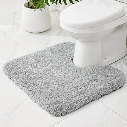 Toilet Rugs U-Shaped Mat 24x22, Contour Bathroom Mat - Ultra Soft & Absorbent Microfiber, Quick-Dry, Machine Washable with High Density Foam Latex Non Slip Backing, Grey - color: Grey, size: 24" X 22"(Toilet Rug)