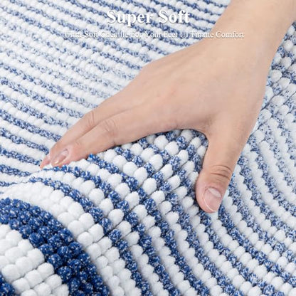HEBE Chenille Bathroom Rugs Sets 3 Piece, Non Slip Washable Bath Mats Set | Absorbent Bathroom Mat Set, Soft Bath Rugs, Ultra Plush Bath Mat and U-Shaped Contour Toilet Rug Set for Tub Shower, Blue - color: Blue