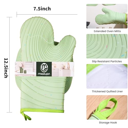 4 Pieces Oven Mitts and Pot Holders of Macaron Color Thickened Non-Slip Silicone Kitchen Gloves, Heat Resistant up to 500F, Essential for Kitchen Baking(makal-lv) - color: Silicone-green