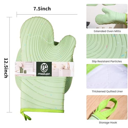 4 Pieces Oven Mitts and Pot Holders of Macaron Color Thickened Non-Slip Silicone Kitchen Gloves, Heat Resistant up to 500F, Essential for Kitchen Baking(makal-lv) - color: Silicone-green