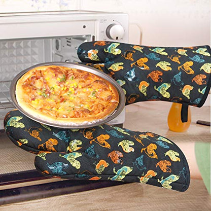 Oven Mitts 1 Pair, Non Slip Clear Silicone Printed Rooster Kitchen Gloves | Heat Resistant 480 ℉ Comfortable Cotton Lining Kitchen Men Cooking Barbecue Machine Washable (Rooster, Black Mittens) - color: Rooster, Black Mittens
