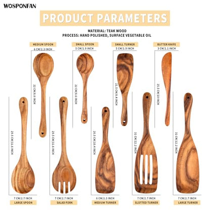9 pcs Wooden Spatulas and Spoons for Cooking,Wooden Utensil Set | Sturdy & Easy to Clean,Nonstick Safe,Acacia Wooden,for Everyday Kitchen Tasks,Heat Resistant with Ergonomic Handles - size: 9 pieces (Teak)
