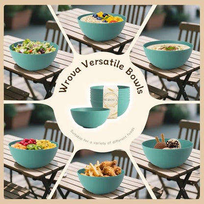 Wheat Straw Bowls for Kitchen, Anti-Scald Thick Soup Bowls 40oz, 6PCS | Green Plastic Bowls Dishwasher Safe, Microwave Safe Bowls, Plastic Cereal Bowls Reusable, Unbreakable Bowls Easy to Clean - color: Green, size: 40oz