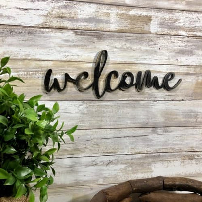 Wooden Black Welcome Sign for Backdrop, Word Art Welcome Wall Decor for Front Door Living Room Entryway Gallery and Outdoor