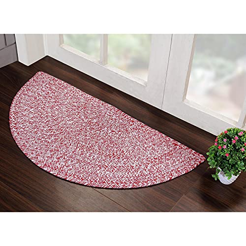 Super Area Rugs Farmhouse Braided Rug Cotton Kitchen Reversible Carpet Red & White, 20" X 40" Half Circle - color: Red & White, size: 1'8" x 3'4" (Semicircular)
