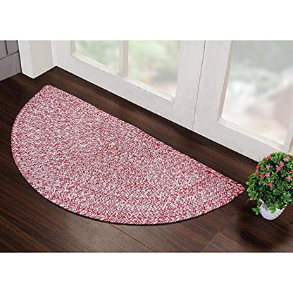 Super Area Rugs Farmhouse Braided Rug Cotton Kitchen Reversible Carpet Red & White, 20" X 40" Half Circle - color: Red & White, size: 1'8" x 3'4" (Semicircular)