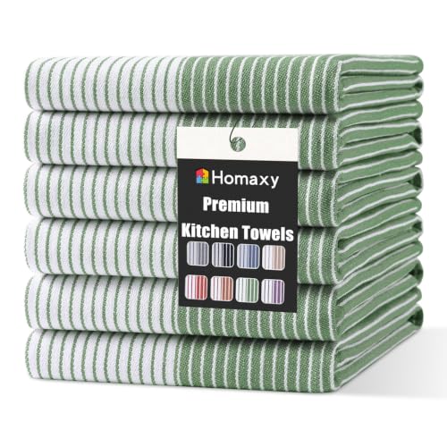 Homaxy Premium 100% Cotton Kitchen Towels 18"x28", 6 Pack, Green | Large Kitchen Hand Towels, Soft and Absorbent Tea Towel, Dish Towels with Hanging Loops - color: Grass Green, size: 18 x 28 - 6 Pack
