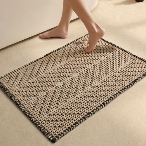 Sunfly Waffle Bath Mat, Boho Bathroom Rugs Non Slip Washable Super Absorbent Quick Dry Bath Mat Farmhouse Bathroom Decor, 20"x30" Black &Khaki - color: Black &Khaki, size: 1'8" x 2'6" (Rectangular)