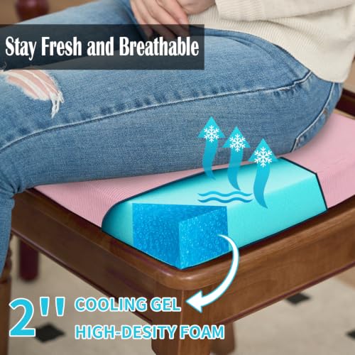 Dining Chair Cushions, Pink, 17"x16", Set of 4 | 2" Cooling Gel High-Density Foam, Chair Pads with Ties, Non-Slip Bottom, Removable Washable Cover, For Dining and Kitchen - color: Pink, size: 4 Count (Pack of 1)