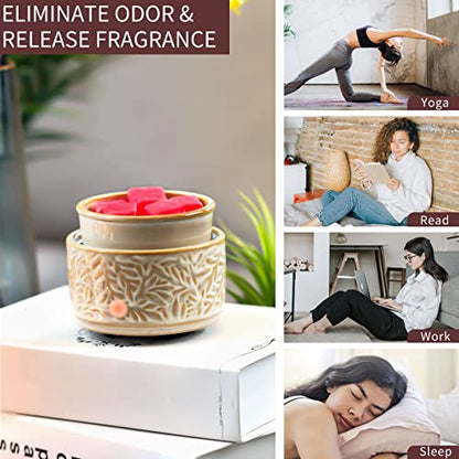 ElusiaKa Electric Wax Warmer for Scented Wax Melt Warmer Ceramic Wax Burner-Tan - color: Tan Leaves
