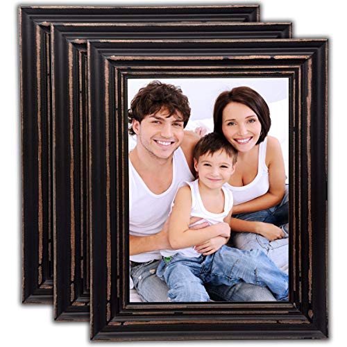 Bamber Wood 11x14 Picture Frames Set Black Rustic Wooden Vintage Retro Photo Frame for Wall and Tabletop Wedding Family, Pack of 3 - size: 11x14