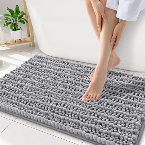 Smiry Bathroom Rugs 32X20, Extra Soft Rubber Backing Chenille Bath Mats | Grey Machine Washable Non Slip Quick Dry Bath Mats for Bathroom Floor, Tub, Shower, Home Decor Accessories - color: Grey, size: 32'' X 20''